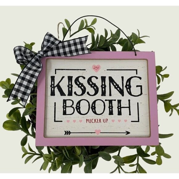 Valentines Day Mini Sign Pink Kissing Booth Farmhouse Tiered Tray Decor Holiday - Picture 1 of 11